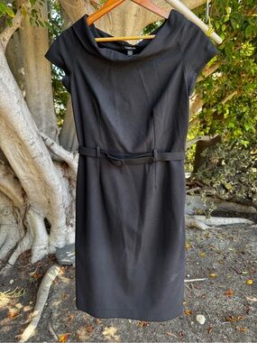 Bebe Black Cowl Neck Belted Sheath Midi Dress Size M